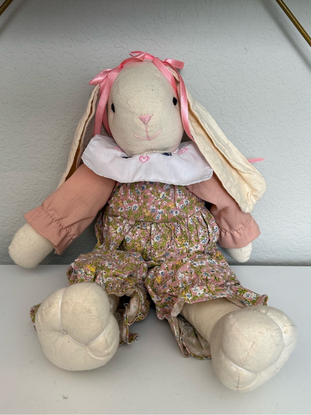 Vintage 1980s Country Calico Cloth Bunny Doll Plush Cottagecore 15"